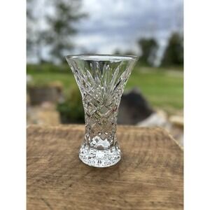 Vintage Cut Crystal Vase 9" Heavy Diamond Starburst Fan Pattern Flared Rim